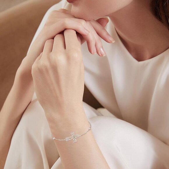 925 Sterling Silver Celtic Cross Women’s Bracelet, Adjustable Gift Idea - Picture 6 of 7